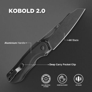 Kizer Kobold 2.0 Pocket Folding Knife, 3.66 In Flipper Pocket knife for EDC Camping, 4V Steel Blade Aluminium Handle, Deep Carry Clip, Small Utility Knife V3542.2A1