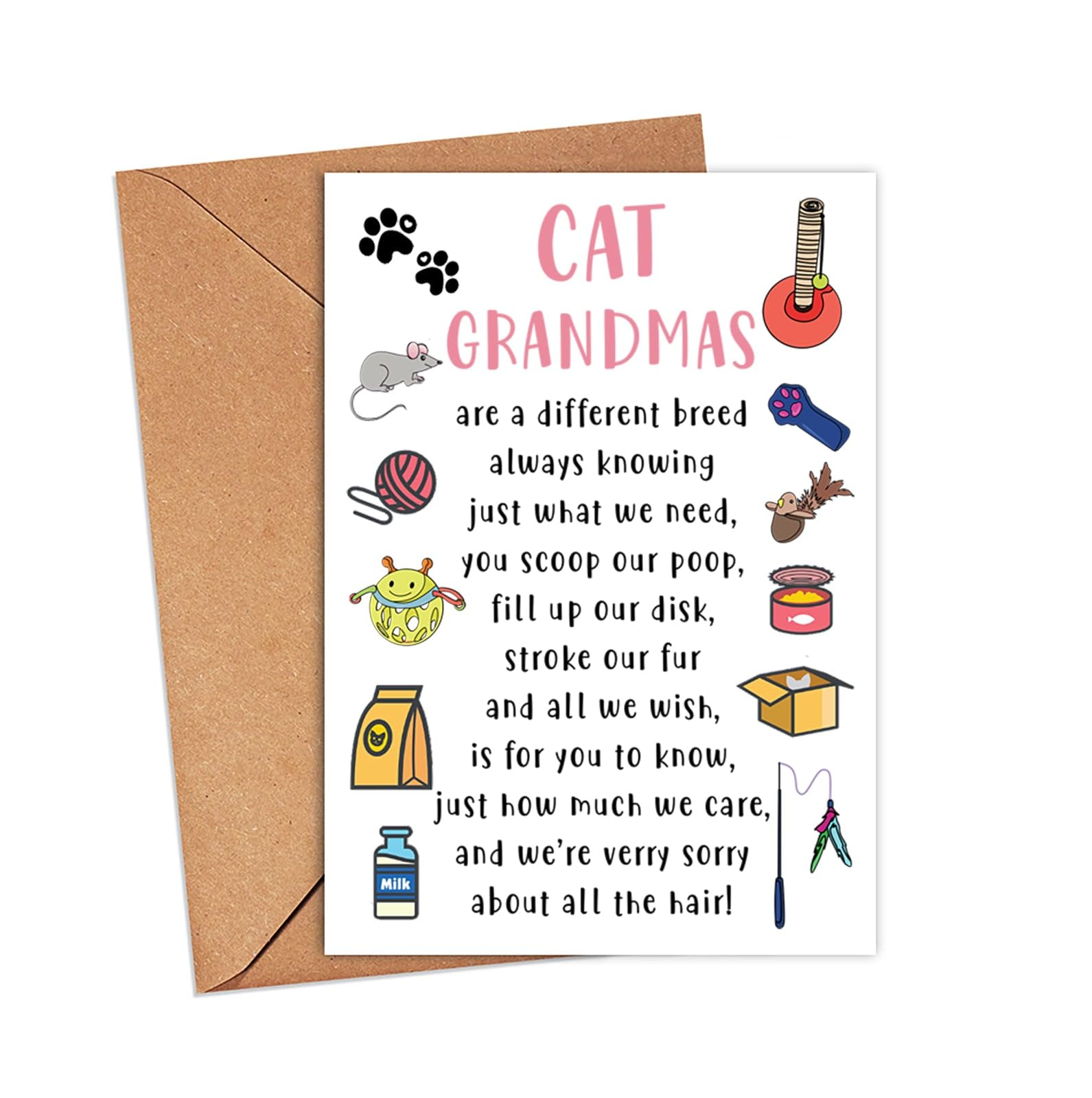 Cat Grandma Mother's Day Card - Cat Grandma Card - Pet Cat Toys Card - Cards For Cat Lovers - Mother's Day Card - Happy Birthday Grandma - Cute Cat Grandma Card - Grandma Love Cats - Greeting Card