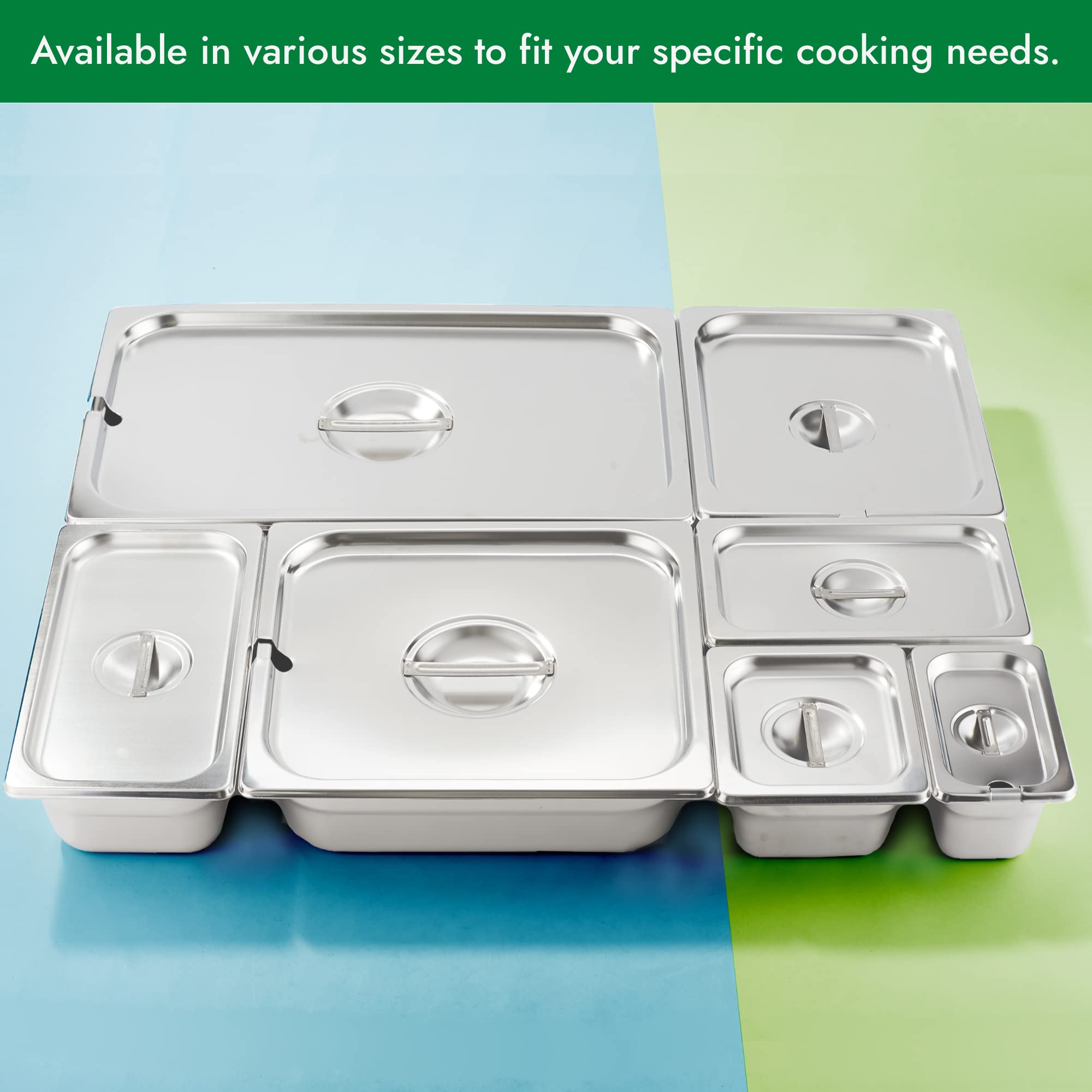 HECMAC 6-Pack 1/3 Size Slotted Hotel Pan Cover,Stainless Steel Solid Steam Table Catering Food Pan Lid with Handle