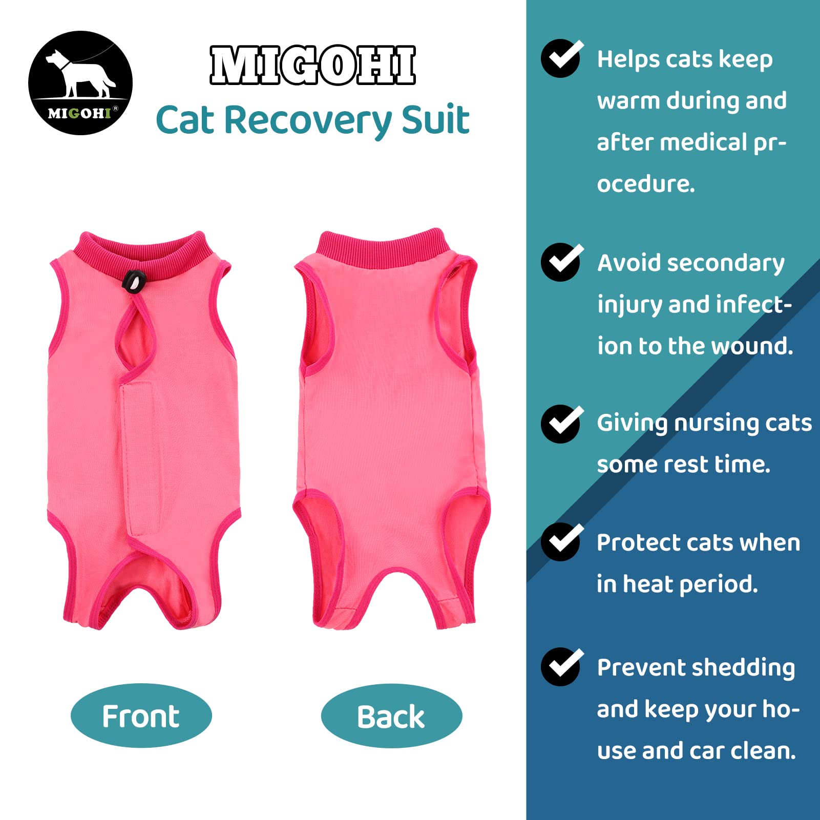 MIGOHI Cat Recovery Suit, Surgical Recovery Suit for Cat Anti-Licking, Cat Body Suit Post Surgery for Abdominal Wounds Skin Diseases, E-Collar Alternative Kitten Onesie for Female, Hot Pink S