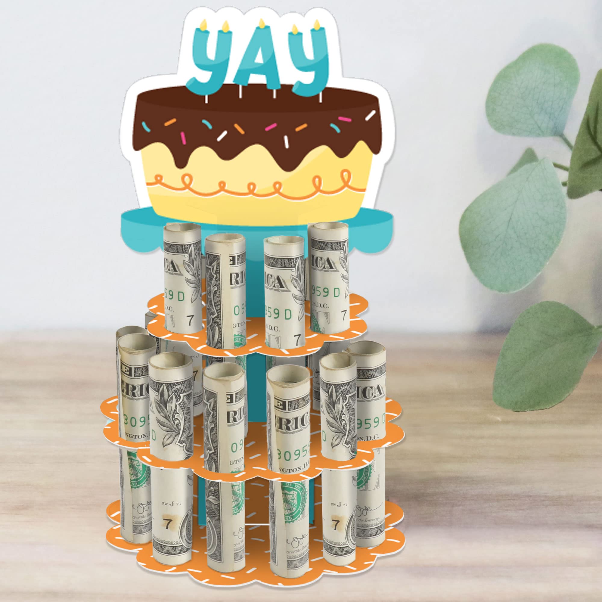 Big Dot of Happiness Colorful Happy Birthday - DIY Birthday Party Money Holder Gift - Cash Cake