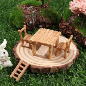 9 Pcs Miniature Table and Chairs Set Fairy Garden Furniture Ornaments Kit for Dollhouse Accessories Home Micro Landscape Decoration Brown