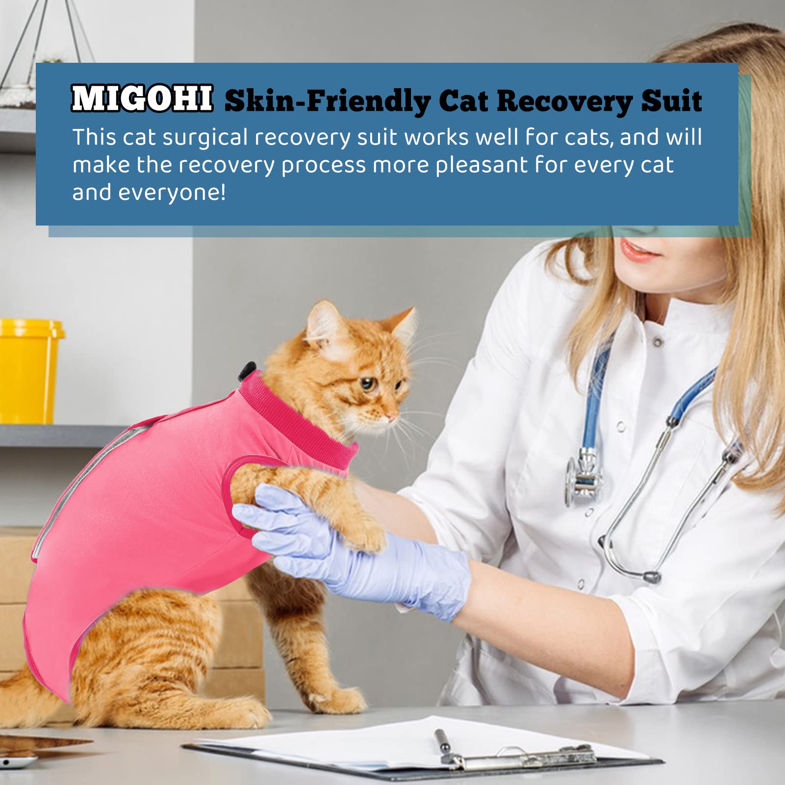 MIGOHI Cat Recovery Suit, Surgical Recovery Suit for Cat Anti-Licking, Cat Body Suit Post Surgery for Abdominal Wounds Skin Diseases, E-Collar Alternative Kitten Onesie for Female, Hot Pink S