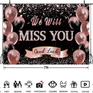 Retirement Farewell Party Backdrop We Will Miss You Rose Gold Glitter Balloon Photography Background Goodbye Going Away Retirement Bye Office Work Graduation Party Decoration 7x5FT