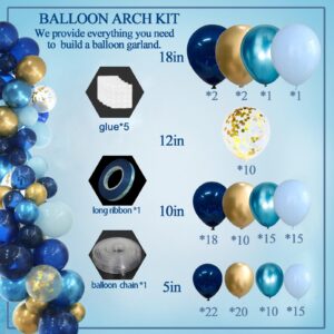 INFLORAL Winter Christmas Wonderland Party Balloon Arch Kit Navy Metallic Pastel Blue and Gold Balloon Garland Kit for New Year Birthday Father's Day Baby Shower Wedding Graduation Party Decorations