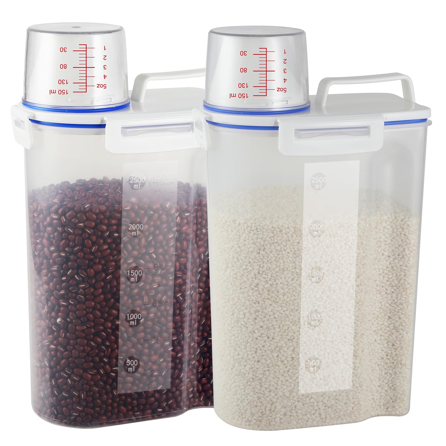 RRROOPP 2 sets 5.5 LB Rice Storage Bin Cereal Containers Dispenser with BPA Free Plastic + Airtight Design + Measuring Cup + Pour Spout - Perfect for Rice Flour Baking Supplies Pet Dog Food Storage