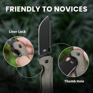 Kizer Bugai Pocket Knife 3.11 Inches Black Stonewash 3V Steel Blade Folding Knife Black Micarta Handle EDC Knife for Men Women Outdoor Camping Hunting Hiking Carving V3627A1