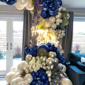 Navy Blue Balloon Garland Double Stuffed Pearl White Royal Blue Balloon Dark Blue Gold Balloon arch Kit for Birthday Party Baby Shower Wedding Graduation Bridal Shower Decoration