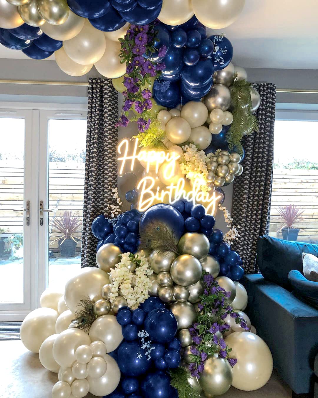 Navy Blue Balloon Garland Double Stuffed Pearl White Royal Blue Balloon Dark Blue Gold Balloon arch Kit for Birthday Party Baby Shower Wedding Graduation Bridal Shower Decoration