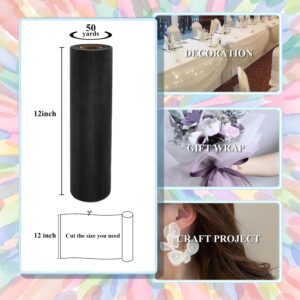 Black Tulle Crystal Organza Fabric Rolls 12 Inch by 50 Yards (150 feet) Sheer Fabric for DIY Tutu Bow Halloween Decoration Baby Shower Birthday Party Wedding Christmas Craft Supplies