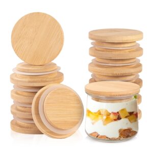 tyrixma oui yogurt jar lids, 12 pack oui lids, reusable natural bamboo wood lids for oui yogurt jars with silicone rings tight seal (jars aren't included)