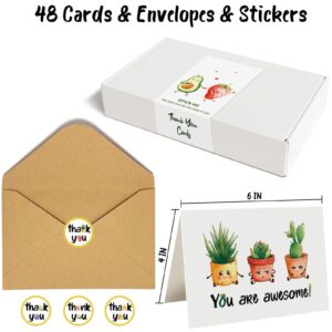 Obbyidk 48 Funny Pun Thank You Cards with Envelopes And Stickers, Bulk Boxed Set Thank You Cards, 4 x 6 in,Thank You Note Cards for Wedding, Bridal & Baby Shower, Business, Graduation