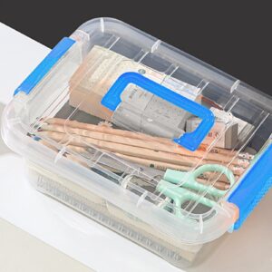 5Pcs Transparent Desktop Storage Box with Handle Carrying Case for Toys Arts Crafts Tools and Office Supplies