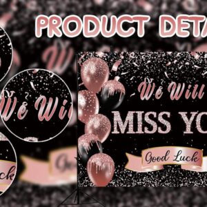 Retirement Farewell Party Backdrop We Will Miss You Rose Gold Glitter Balloon Photography Background Goodbye Going Away Retirement Bye Office Work Graduation Party Decoration 7x5FT