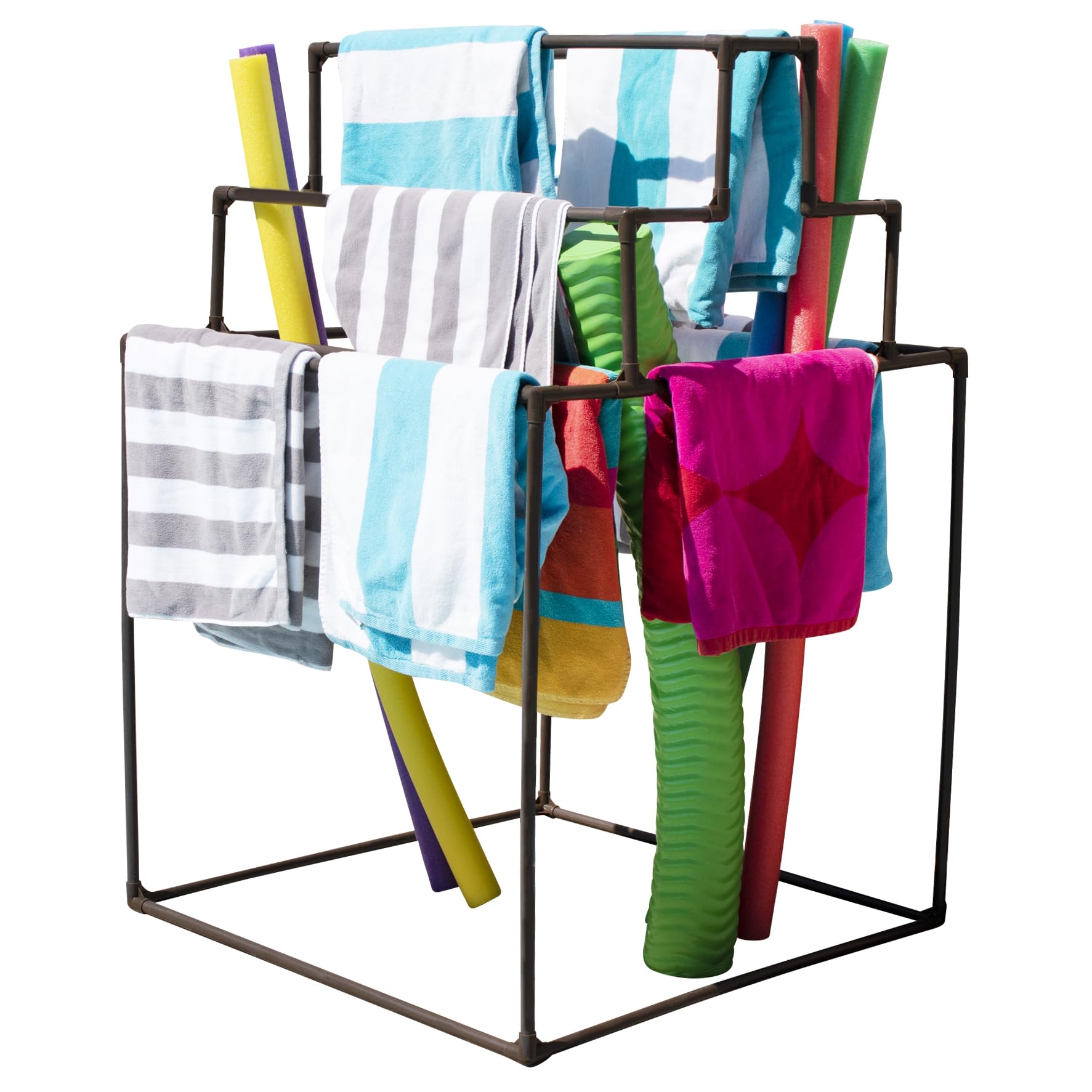 Essentially Yours Pyramid Towel Rack 10 Bar - Dry Wet Towels, Organize Fresh Towels - 36" L x 36" W x 56" H Poolside Towel Storage Organizer, (35.5" W x 35.5" L x 55" H), Brown Style 744125