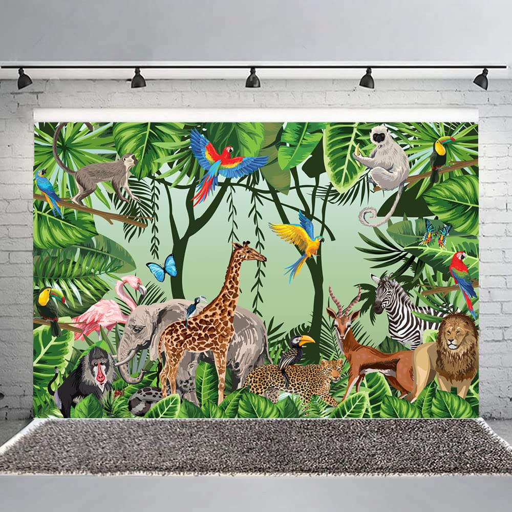 Ticuenicoa 5×3ft Jungle Backdrop Safari Animals Tropical Boy Birthday Baby Shower Birthday Party Wild One Banner Decoration Supplies Favors Gifts Forest Woodland Background Photobooth Prop