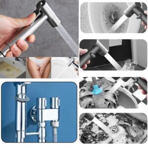 1-In-2-Out Dual Control Valve, 1-In-2-Out Washing Machine and Toilet Faucet, Dual Control Valve for Bidet, Bathroom Faucet Double Handle Dual Control with Pull Out Sprayer (1 Set Silver)