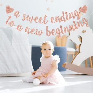 A Sweet Ending to A New Beginning Banner, Let the Adventure Begin, Graduation/Wedding/Retirement/Birthday Party Decorations (Rose Gold Glitter)