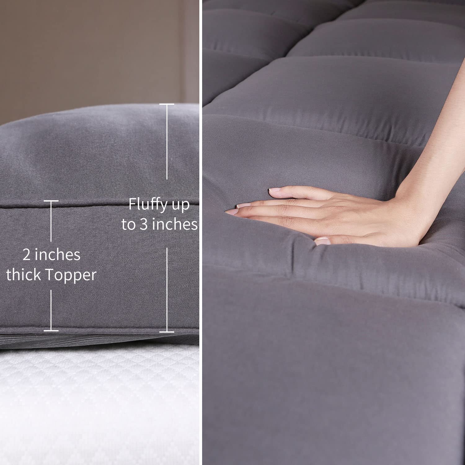 DOPEDIO Mattress Topper Queen,Extra Thick Mattress Pad,Cooling Mattress Topper Pillow Top Breathable Soft with 8"-21" Deep Pocket Down Alternative Fill (60x80 Inches, Grey)