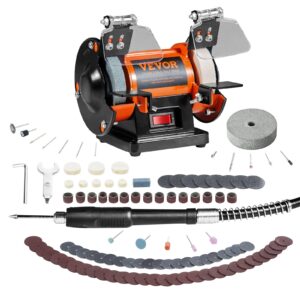 VEVOR Bench Buffer Polisher, Bench Buffer Grinder Polishing & Buffing Machine for Metal/Jewelry/Wood/Jade/Plastic/Silver DIY, with Wool/Abrasive Fiber Wheel/Grinding Wheel,100pcs Tools, 3590RPM