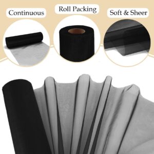 Black Organza Fabric Roll Crystal Organza 12" by 50 Yards Sheer Tulle Fabric Shiny Netting for Halloween Party Backdrop Decoration Table Runner Gift Wrapping DIY Crafts