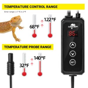 CAVACHEW Dimming Thermostat Reptile, Thermostat for Reptile Heat Lamp Mats Bulbs, PID Temperature Controller for Reptile Amphibian Habistat, Memory Function, LED Digital Screen, Sensitive Probe, 300W