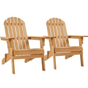 yaheetech folding adirondack chair set of 2 outdoor, 300lbs solid wood garden chair weather resistant, fire pit lounge chairs for garden/yard/patio/lawn, natural wood