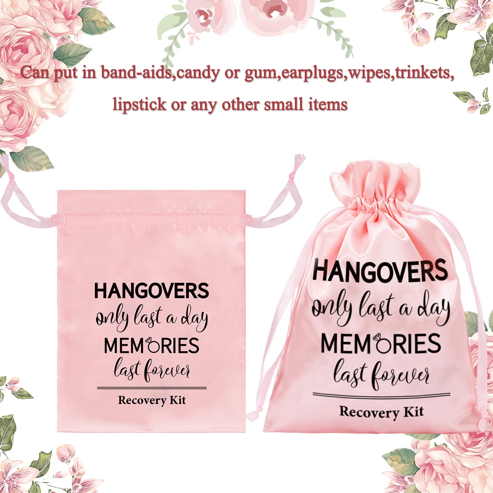 AnyDesign 10Pcs Wedding Hangover Kit Bags Pink Bachelorette Party Favor Hangover Kit Bags Large Drawstring Gift Wrap Bags Survival Recovery Kit Bags for Wedding Bridal Shower Party Favors, 6 x 8 Inch