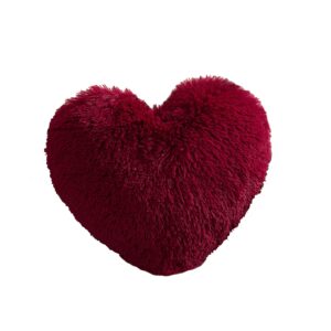 morromorn fluffy heart throw pillows, shaggy decorative pillow for sofa couch bed, cute room decor gifts for women girls kids - decorations for valentines day mothers day christmas (dark red)