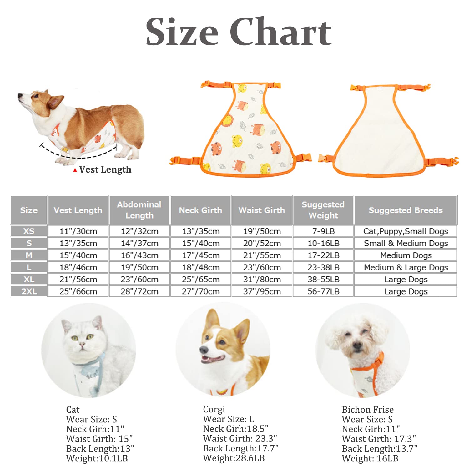 Garden Miller Dog Belly Protector, Anti Cold Clothing, Vest for Both Indoor and Outdoor Wear, Washable and Adorable Pajamas_S(Orange-Female)