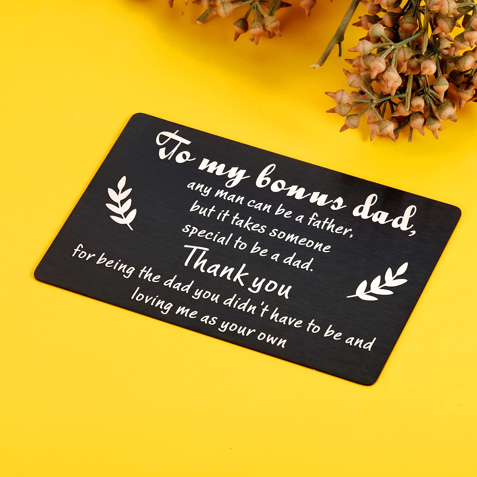 TI-EDC Gifts for Stepdad Bonus Dad Engraved Wallet Card for Fathers Day Card for Dad from Daughter Son Thank You Card Gifts for Dad to Be Dad Birthday Gifts for Men