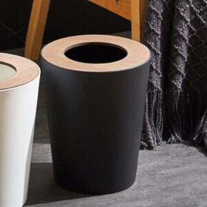 Yajuyi Trash Can Enclosure Indoor Bathroom Wastebasket Large Dustbin Round Opening Top Trash Cans Toilet Waste Bins for Home Toilet Dorms Bedroom, 9L Black