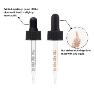 Poadool 3 Pack 1oz (30ml) Clear Glass Dropper Bottles with Measurements, Tincture Bottles with Dropper, Clear Glass Bottle with Glass Eye Dropper, 1ml Stronger Suction, Not Faded Markings.