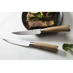 kangdelun Natura Series 4.5” Serrated Steak Knife Set of 6, High Carbon Stainless Steel, Wooden Handle