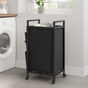 WOWLIVE Rolling Laundry Hamper with Lid,Large Laundry Basket Organizer with Wheels,Iron-Made 100L Laundry Sorter with Removable Bag,Tall Dirty Clothes Hamper Dorm Room Storage for Bedroom (Black)