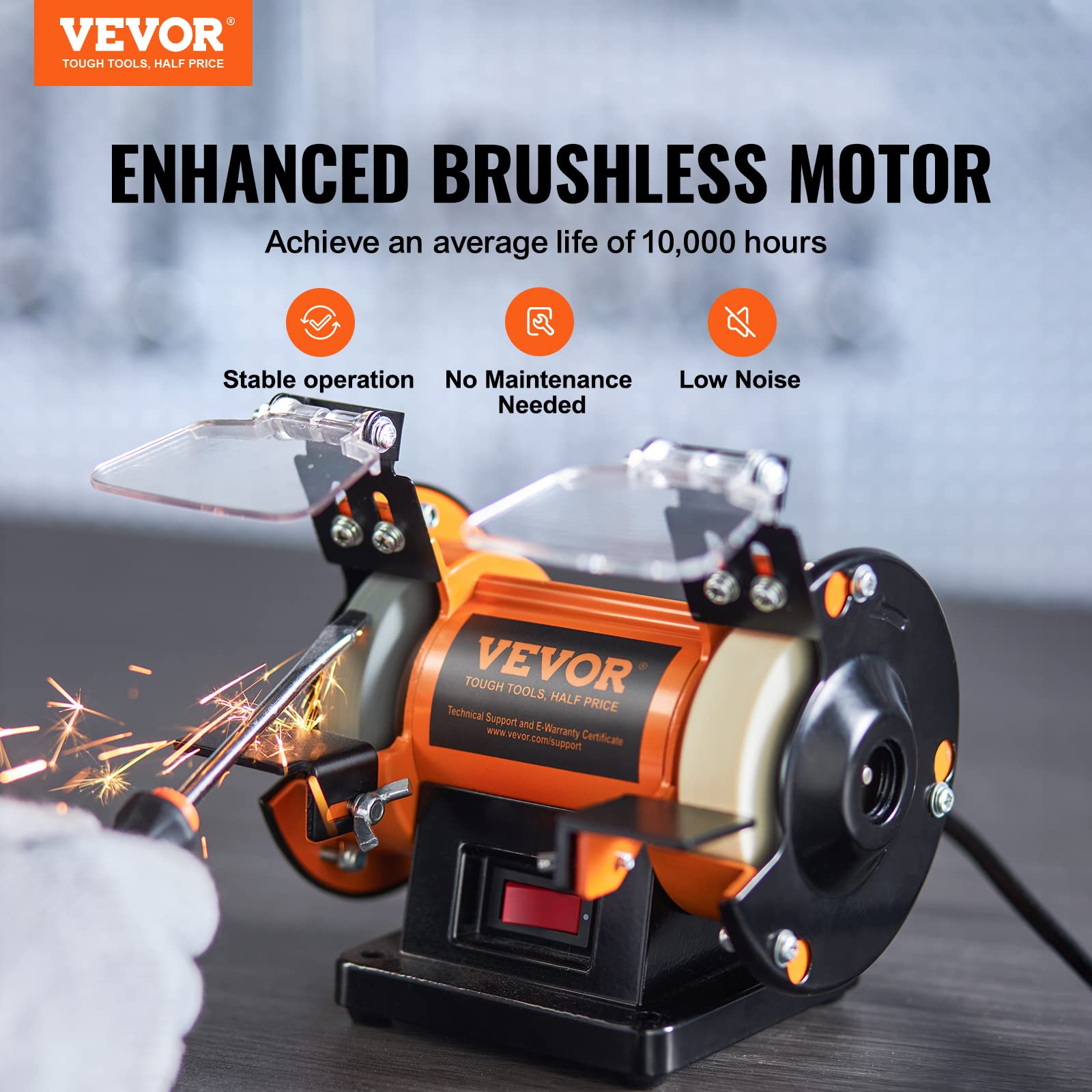 VEVOR Bench Buffer Polisher, Bench Buffer Grinder Polishing & Buffing Machine for Metal/Jewelry/Wood/Jade/Plastic/Silver DIY, with Wool/Abrasive Fiber Wheel/Grinding Wheel,100pcs Tools, 3590RPM