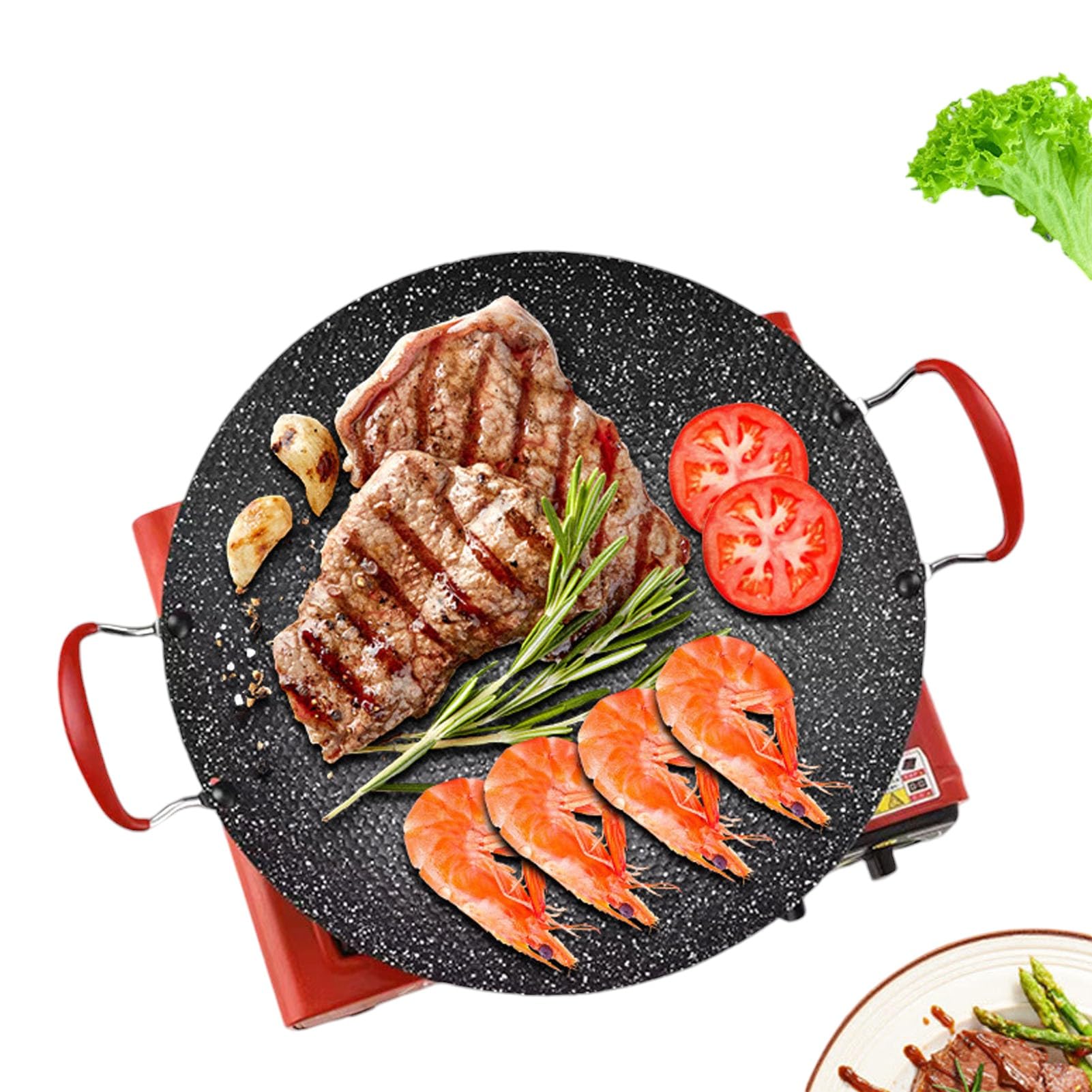 MOUMOUTEN Korean Grilling Pan, Korean BBQ Grill Seasoned Cast Iron Griddle Pan Non-Stick Grill, 8 in 1 Dual Anti Scalding Handles Cast Iron Skillets, Indoor or Outdoor grilling (Non Electric)(30CM)