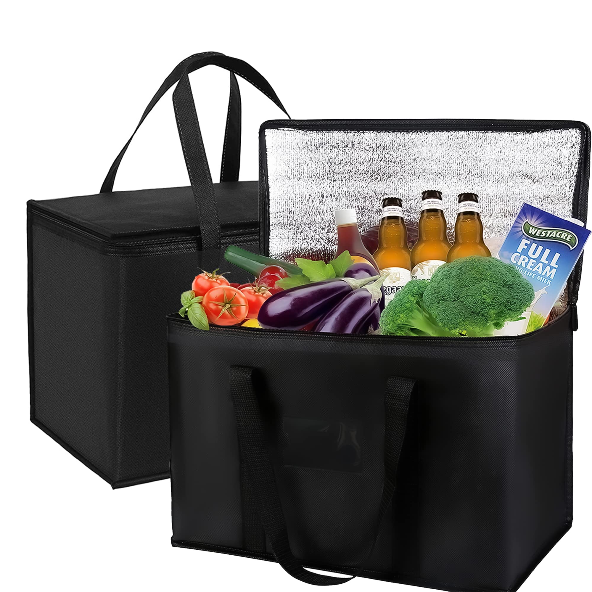 Insulated Food Delivery Bag Cooler Bags Insulated for Travel Pizza Delivery Bags for Cold and Hot Food Insulated Bags for Camping Black 1-Pack (12.5 * 8.5 * 10inch)