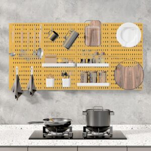 MULSAME 22" x 22" Pegboard Combination Kit, Wall Mounted Storage Set with 4 Pegboards & 14 Accessories Hanging, Woodlike Peg Boards Organizer for Walls Display, Crafts Organization, Kitchen Organizer