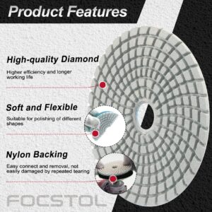 FOCSTOL Diamond Wet Polishing Pads - 4''(100mm) Grit 400 Polishing Kit for Granite Marble Artificial Stone Quartz for Angle Grinder 6pcs