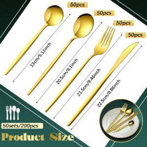 Yaomiao 200 Pcs Gold Silverware Set with Knives Spoons and Forks Portable Stainless Steel Flatware Set Reusable Gold Utensils Set Dishwasher Safe Gold Cutlery Set for Kitchen Restaurant Service