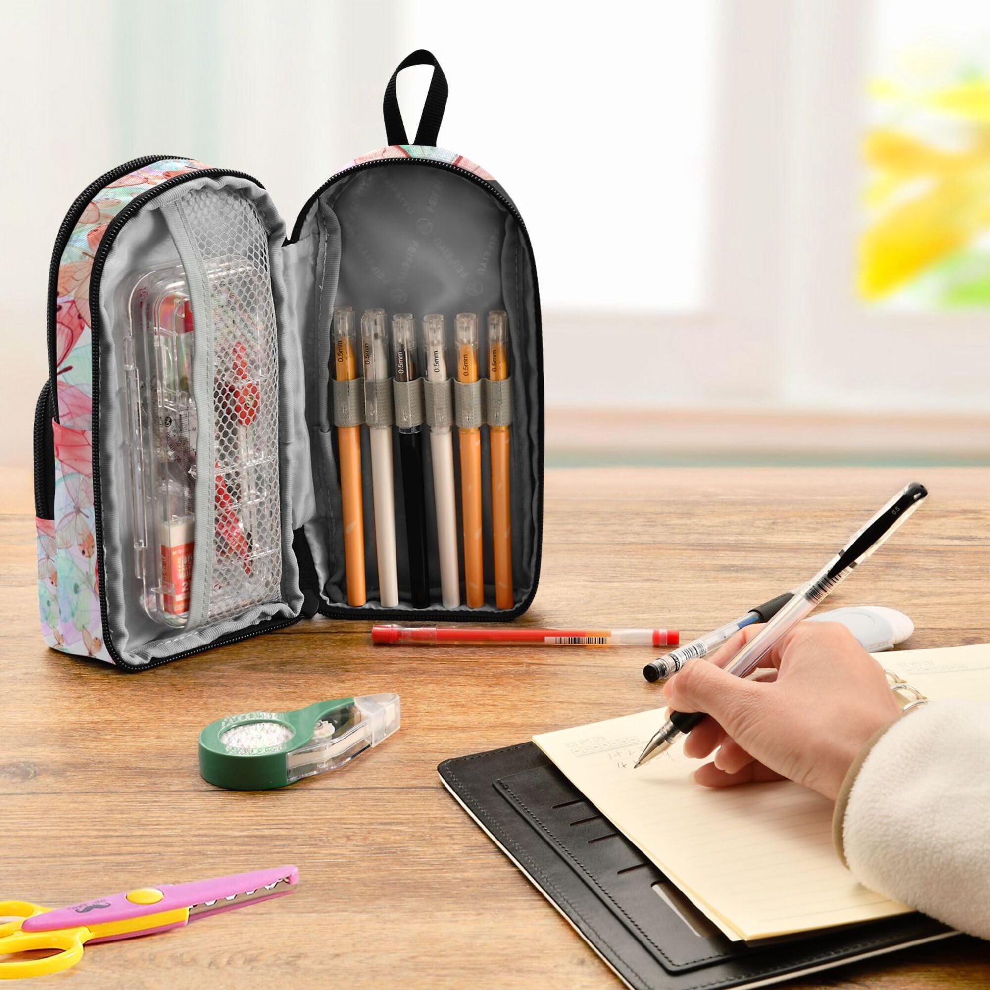 Sletend Big Capacity Pencil Bag Butterfly 3 Compartment Pouch Pen Bag Print Pencil Pen Case