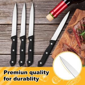 Lasnten 50 Pcs Fine Edge Steak Knife Set 8.67 Inches Stainless Steel Steak Knives Rust Resistant Non Serrated Steak Knives Triple Riveted Straight Table Dinner Knives for Cutting Meat, Black