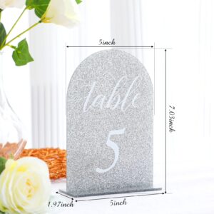 Geetery 20 Pcs Bling Table Numbers 1-20, Acrylic Wedding Table Number with Stands, 5 x 7 Inch Table Number Holders, Glitter Table Sign Numbers for Wedding Reception, Event, Party (Silver)