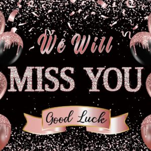 Retirement Farewell Party Backdrop We Will Miss You Rose Gold Glitter Balloon Photography Background Goodbye Going Away Retirement Bye Office Work Graduation Party Decoration 7x5FT