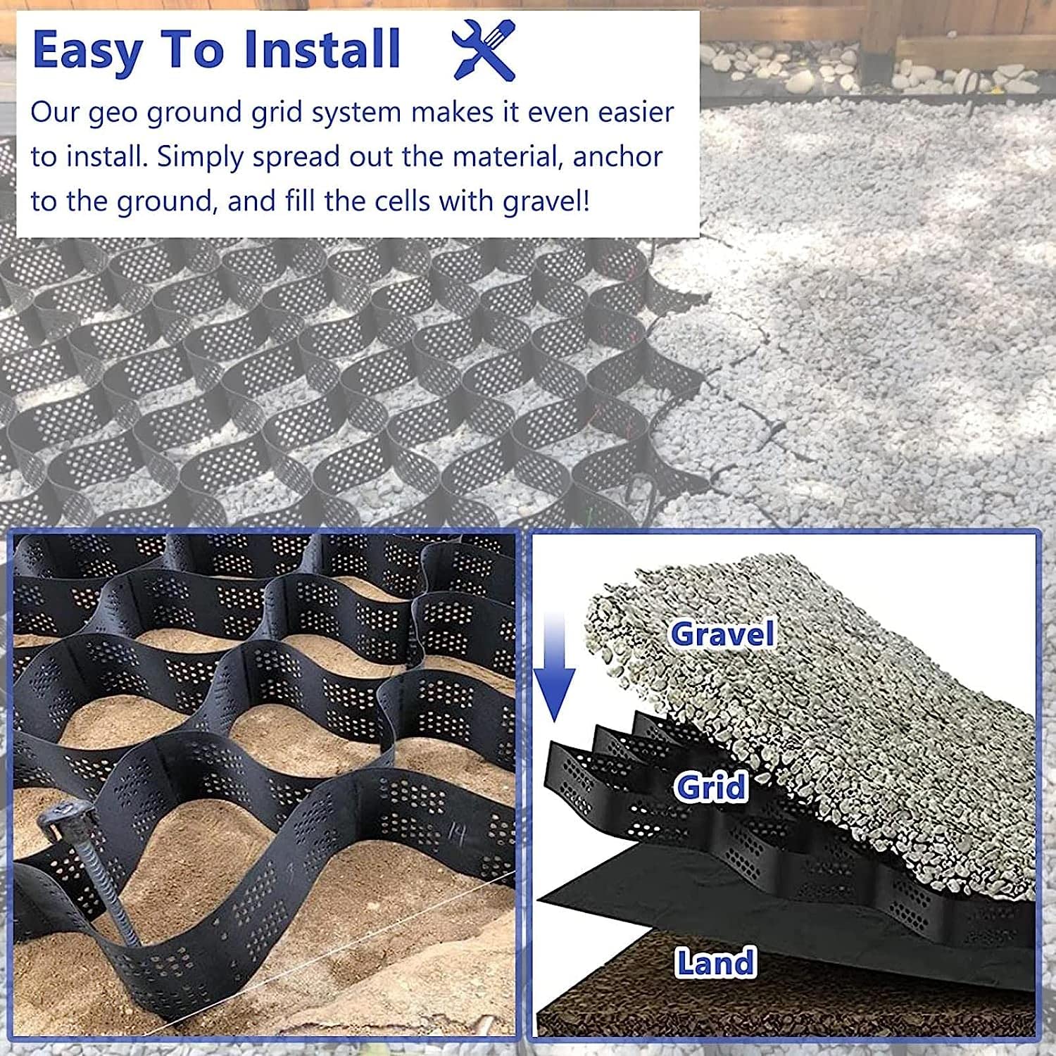 Driveway Grids Garden Shed Base Grid,Heavy Duty Gravel Stabilizer Geocell Grid for Retaining Walls Driveway Path, Muds/Erosion Control Foundation Extensible ( Color : W x L , Size : 1m x 5m (3.3X16.5f