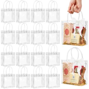 jutieuo 16 pack clear plastic gift bags with handle, 6.3" x 5.9" x 2.76", reusable transparent pvc gift wrap tote bags with ribbons for wedding, baby shower, birthday party favor bags