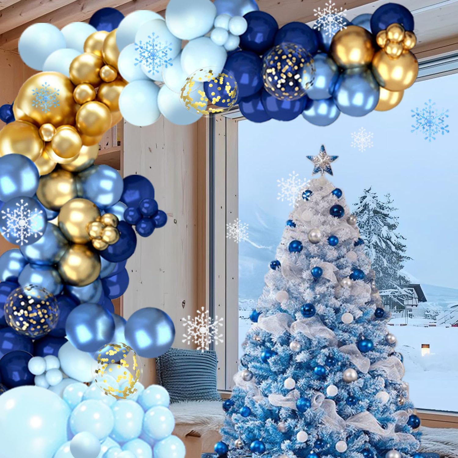 INFLORAL Winter Christmas Wonderland Party Balloon Arch Kit Navy Metallic Pastel Blue and Gold Balloon Garland Kit for New Year Birthday Father's Day Baby Shower Wedding Graduation Party Decorations