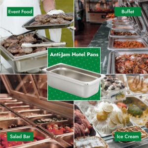 HECMAC 6 Pack Anti-Jam Hotel Pans, 1/3 Size 4 Inch Deep, Commercial Stainless Steel Chafing Steam Table Pan, Catering Storage Metal Food Pan