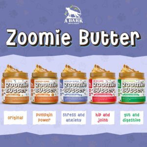 Zoomie Butter Stress & Anxiety Dog Peanut Butter Spread Supplement, All Natural Calming Dog Treat. Human Grade & Safe Puppy Food, Passion Flower for Separation Anxiety, Behavior Aid, USA Grown & Made